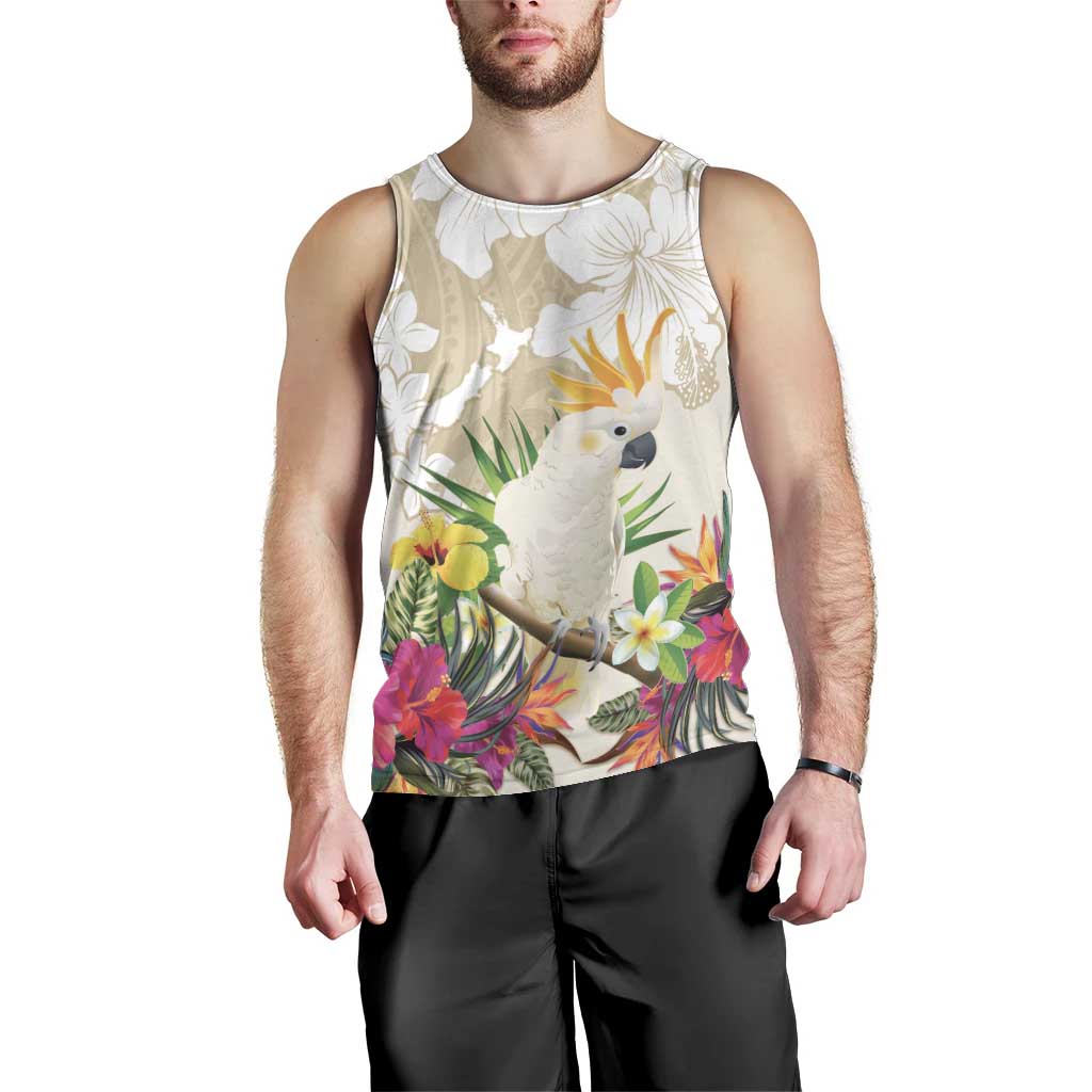 New Zealand Cacatua Galerita Men Tank Top Aotearoa Cockatoo Tropical Flowers