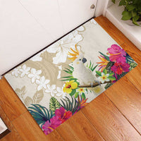 New Zealand Cacatua Galerita Rubber Doormat Aotearoa Cockatoo Tropical Flowers