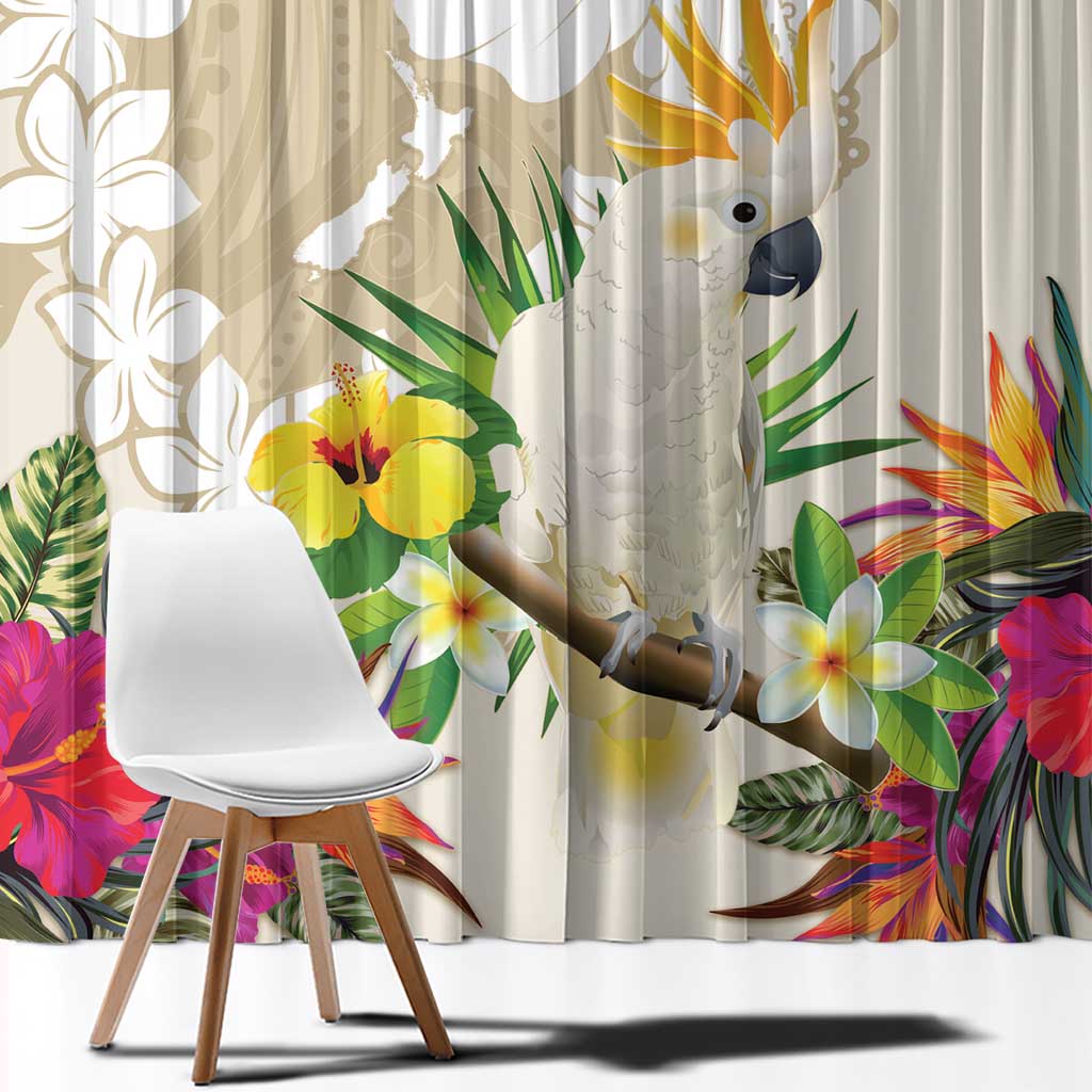 New Zealand Cacatua Galerita Window Curtain Aotearoa Cockatoo Tropical Flowers