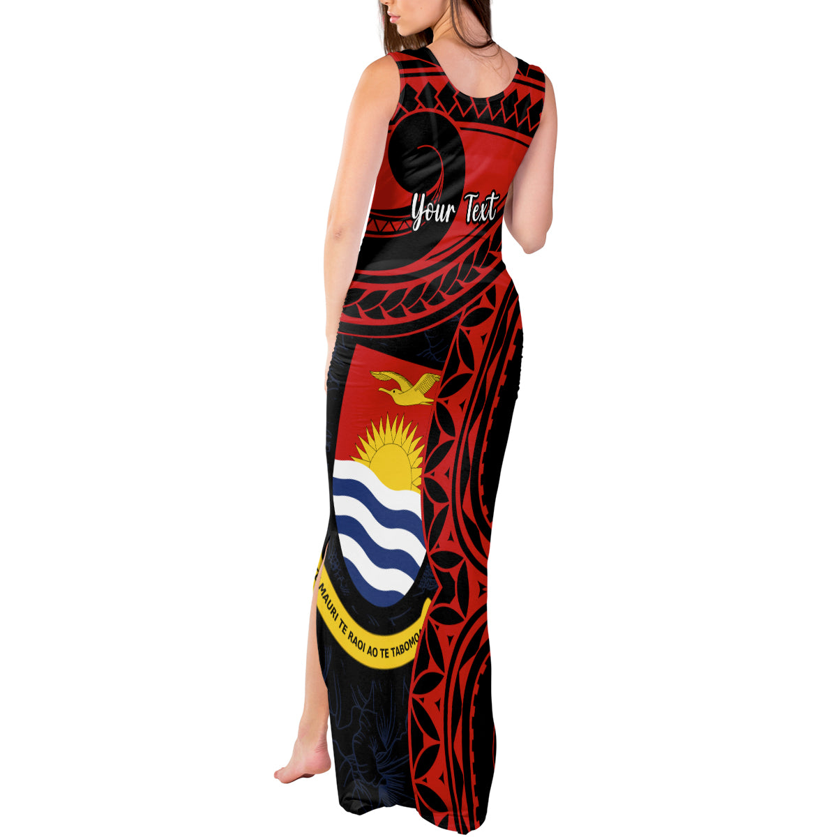 Personalised Kiribati Human Rights Day Tank Maxi Dress Coat Of Arms With Polynesian Tropical Flowers LT14 - Polynesian Pride