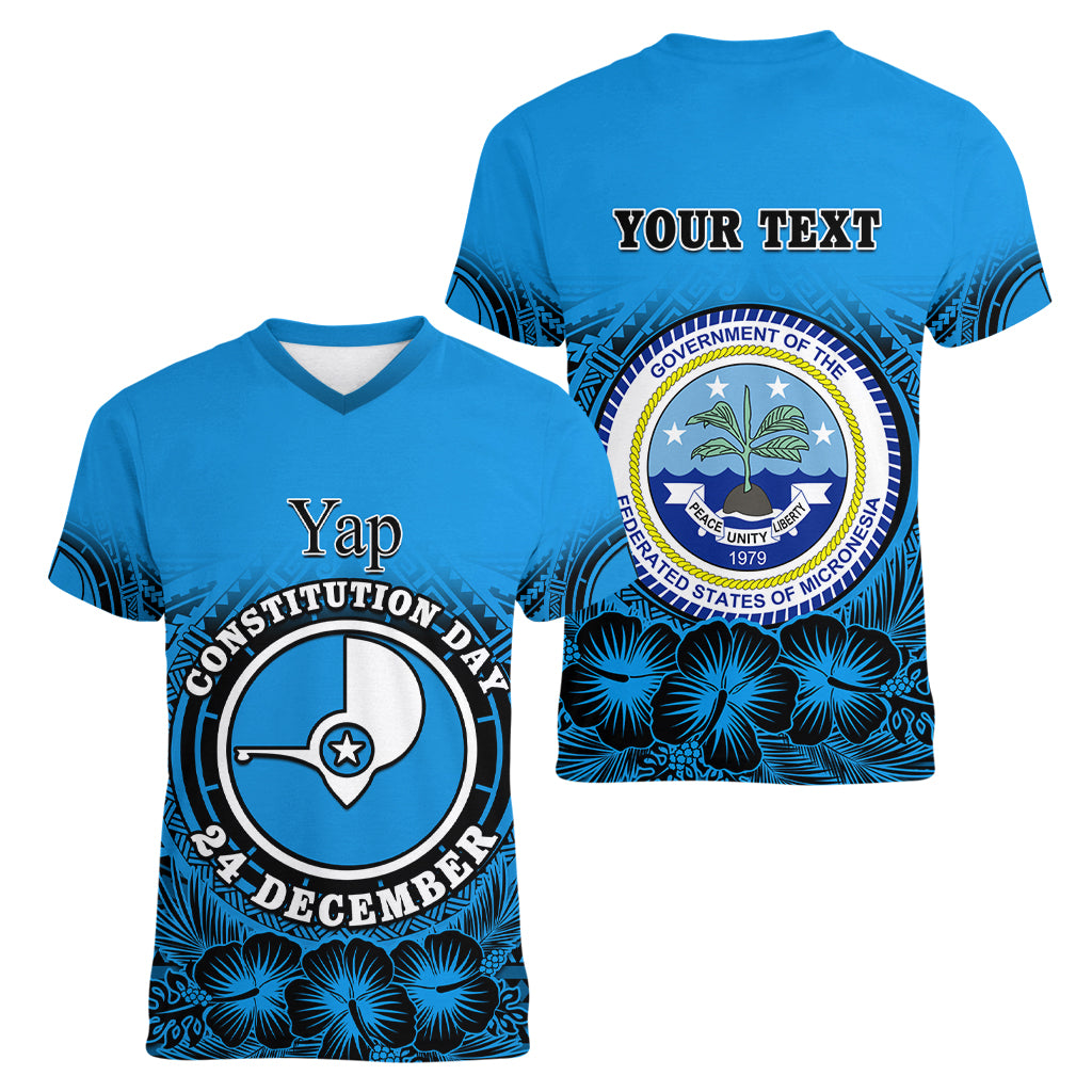 Personalised Yap Constitution Day Women V Neck T Shirt FSM Seal Happy 24 December LT14 - Polynesian Pride