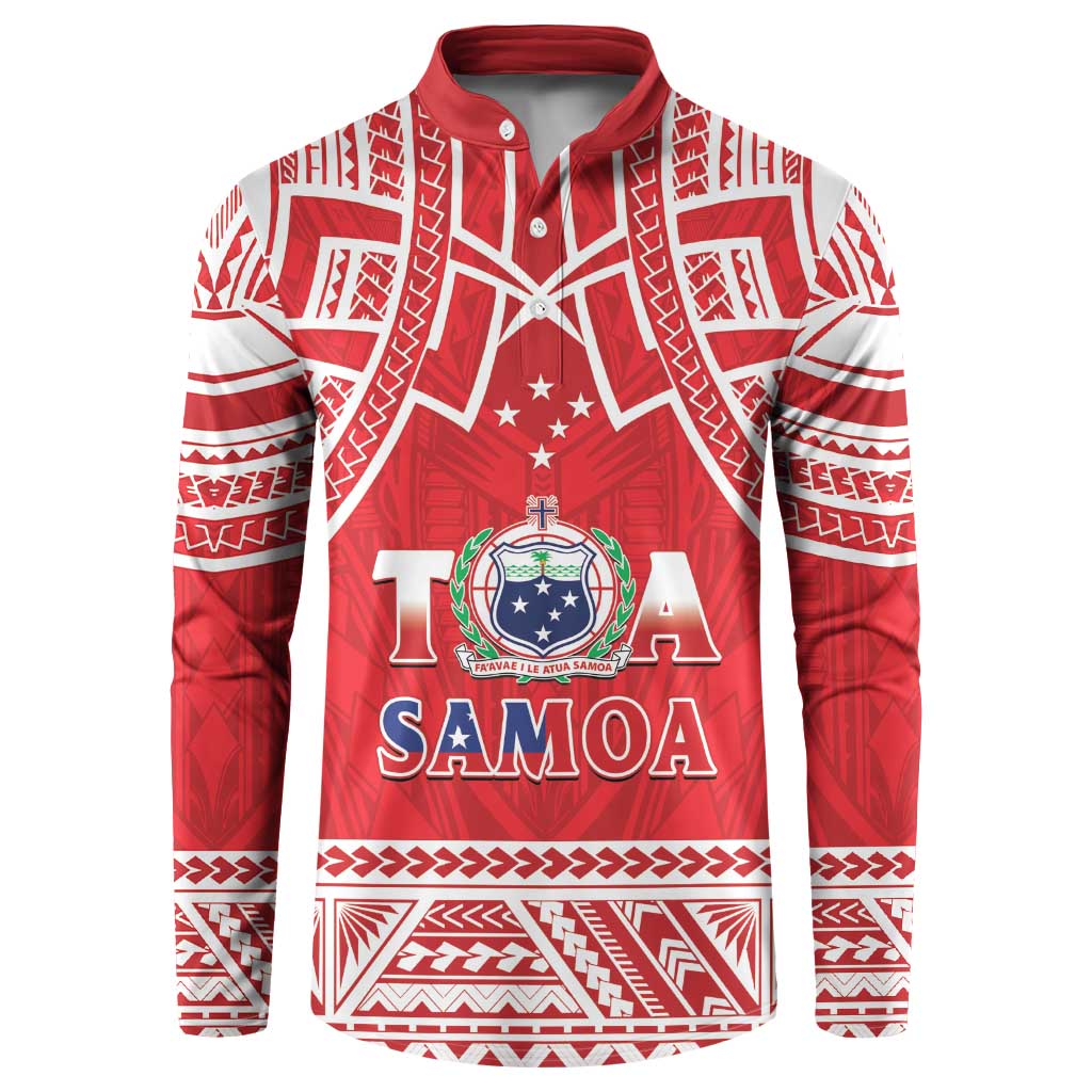 Samoa Rugby Custom Button Sweatshirt Toa Samoa Pacific Sporty Red LT14 Red - Polynesian Pride