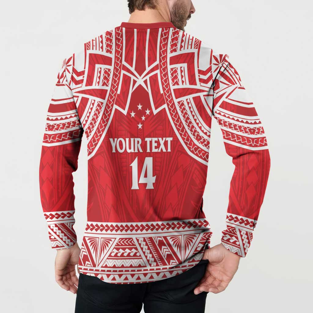 Samoa Rugby Custom Button Sweatshirt Toa Samoa Pacific Sporty Red LT14 - Polynesian Pride