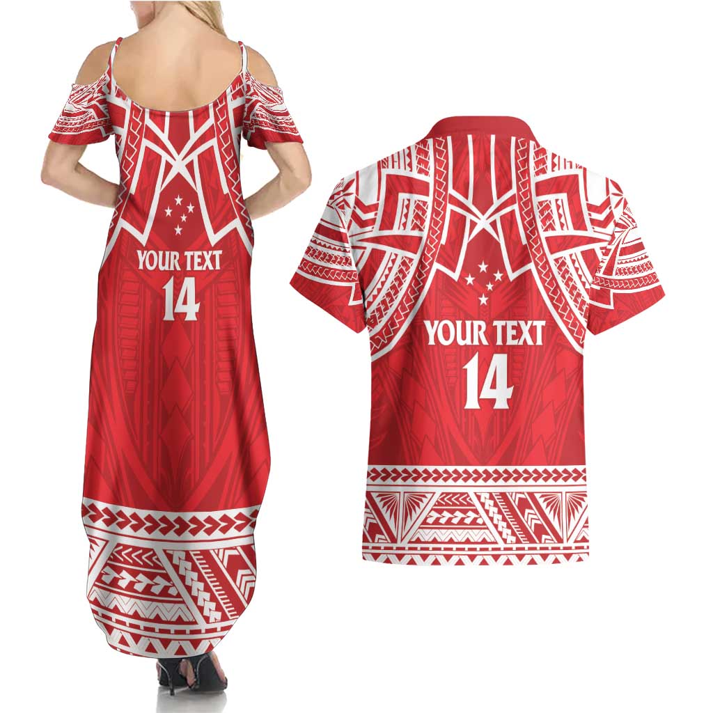 Samoa Rugby Custom Couples Matching Summer Maxi Dress and Hawaiian Shirt Toa Samoa Pacific Sporty Red - Polynesian Pride