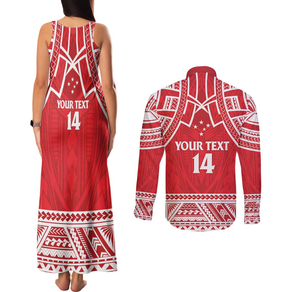 Samoa Rugby Custom Couples Matching Tank Maxi Dress and Long Sleeve Button Shirt Toa Samoa Pacific Sporty Red - Polynesian Pride
