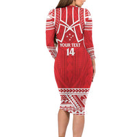 Samoa Rugby Custom Family Matching Long Sleeve Bodycon Dress and Hawaiian Shirt Toa Samoa Pacific Sporty Red - Polynesian Pride