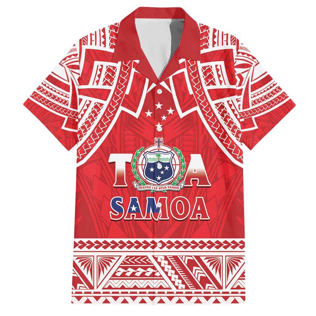 Samoa Rugby Custom Family Matching Off Shoulder Maxi Dress and Hawaiian Shirt Toa Samoa Pacific Sporty Red - Polynesian Pride