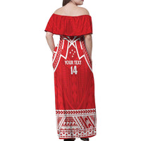 Samoa Rugby Custom Family Matching Off Shoulder Maxi Dress and Hawaiian Shirt Toa Samoa Pacific Sporty Red - Polynesian Pride