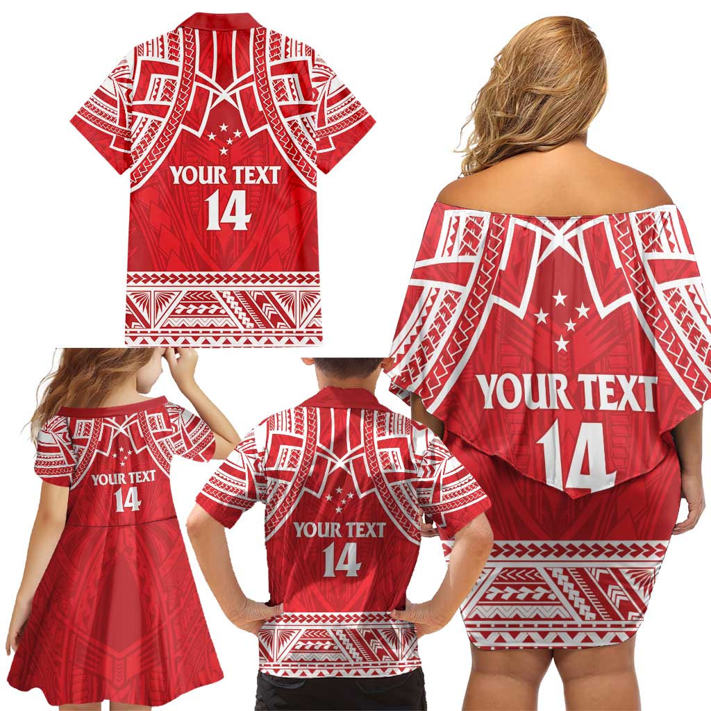 Samoa Rugby Custom Family Matching Off Shoulder Short Dress and Hawaiian Shirt Toa Samoa Pacific Sporty Red - Polynesian Pride