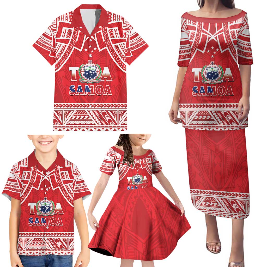 Samoa Rugby Custom Family Matching Puletasi and Hawaiian Shirt Toa Samoa Pacific Sporty Red - Polynesian Pride