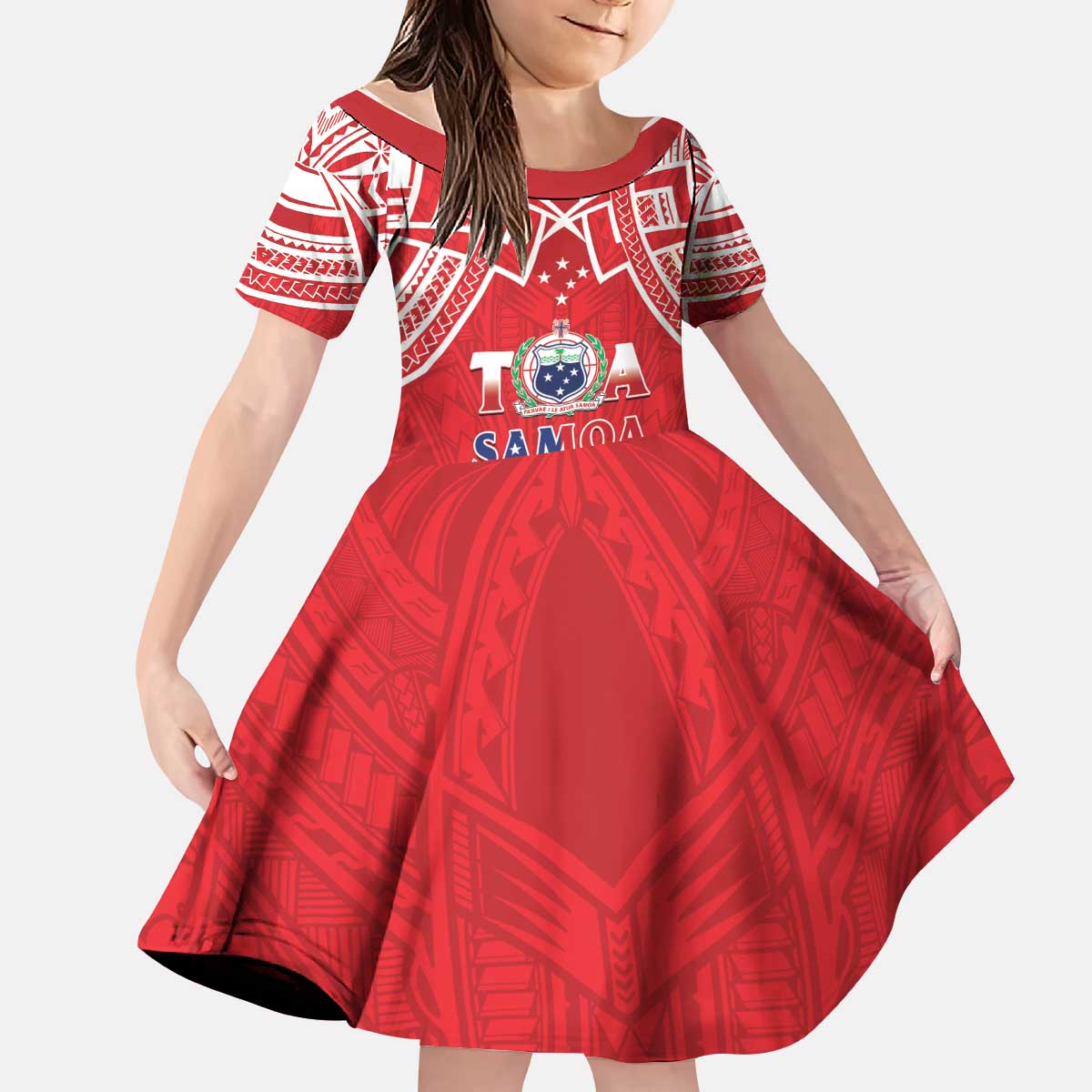 Samoa Rugby Custom Kid Short Sleeve Dress Toa Samoa Pacific Sporty Red - Polynesian Pride