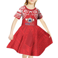 Samoa Rugby Custom Kid Short Sleeve Dress Toa Samoa Pacific Sporty Red - Polynesian Pride