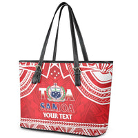 Samoa Rugby Custom Leather Tote Bag Toa Samoa Pacific Sporty Red - Polynesian Pride