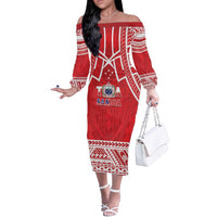 Samoa Rugby Custom Off The Shoulder Long Sleeve Dress Toa Samoa Pacific Sporty Red - Polynesian Pride