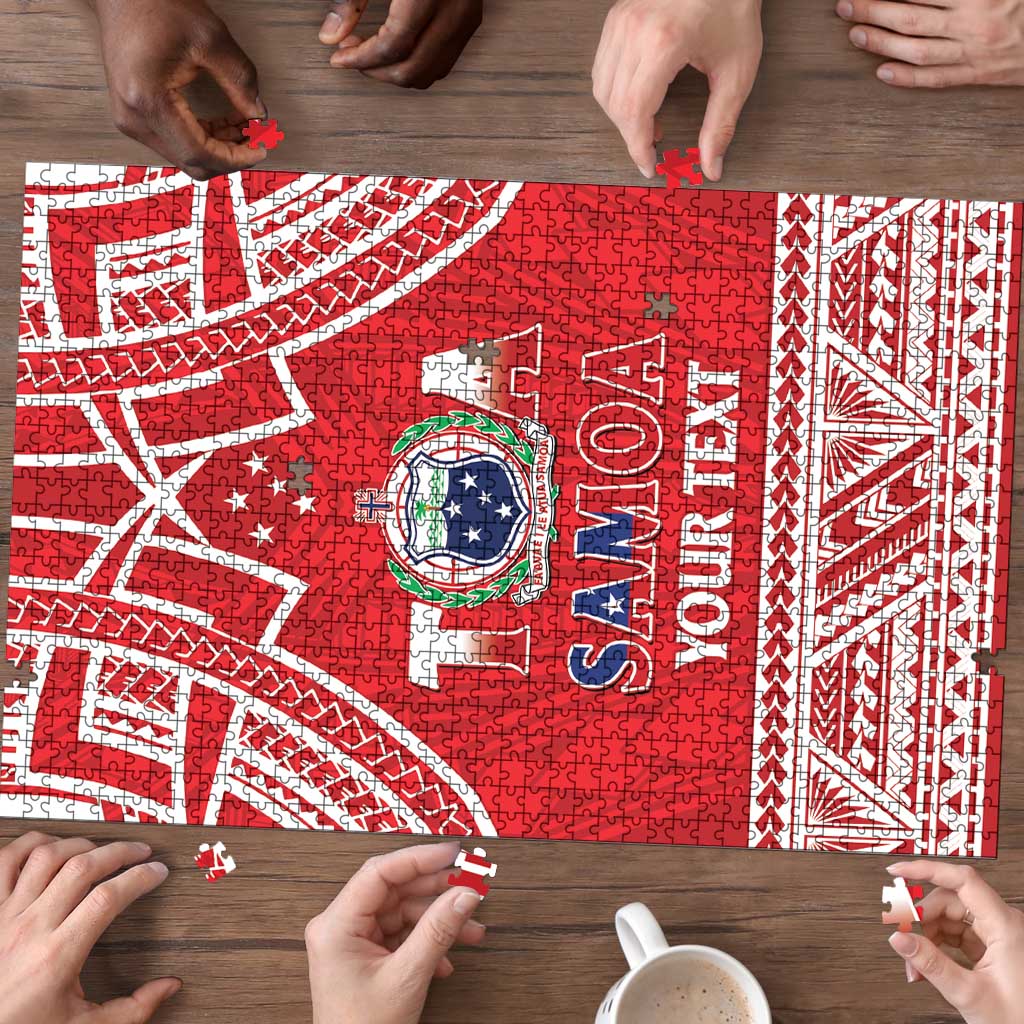 Samoa Rugby Custom Puzzle Toa Samoa Pacific Sporty Red - Polynesian Pride