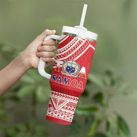 Samoa Rugby Custom Tumbler With Handle Toa Samoa Pacific Sporty Red - Polynesian Pride