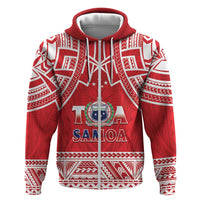 Samoa Rugby Custom Zip Hoodie Toa Samoa Pacific Sporty Red - Polynesian Pride