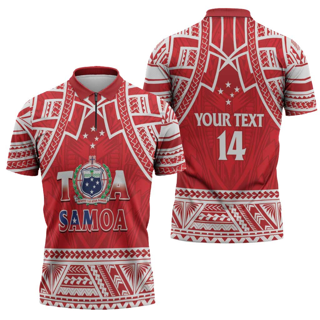 Samoa Rugby Custom Zipper Polo Shirt Toa Samoa Pacific Sporty Red - Polynesian Pride