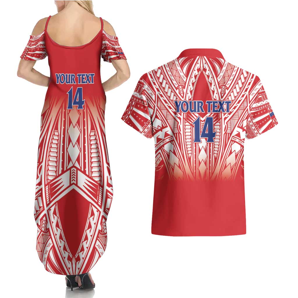 Toa Samoa Rugby Custom Couples Matching Summer Maxi Dress and Hawaiian Shirt Samoa mo Samoa Polynesian Pacific Red - Polynesian Pride