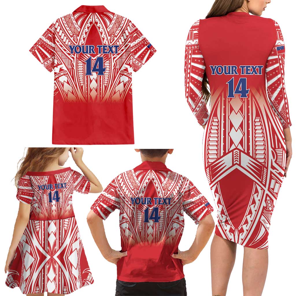 Toa Samoa Rugby Custom Family Matching Long Sleeve Bodycon Dress and Hawaiian Shirt Samoa mo Samoa Polynesian Pacific Red - Polynesian Pride