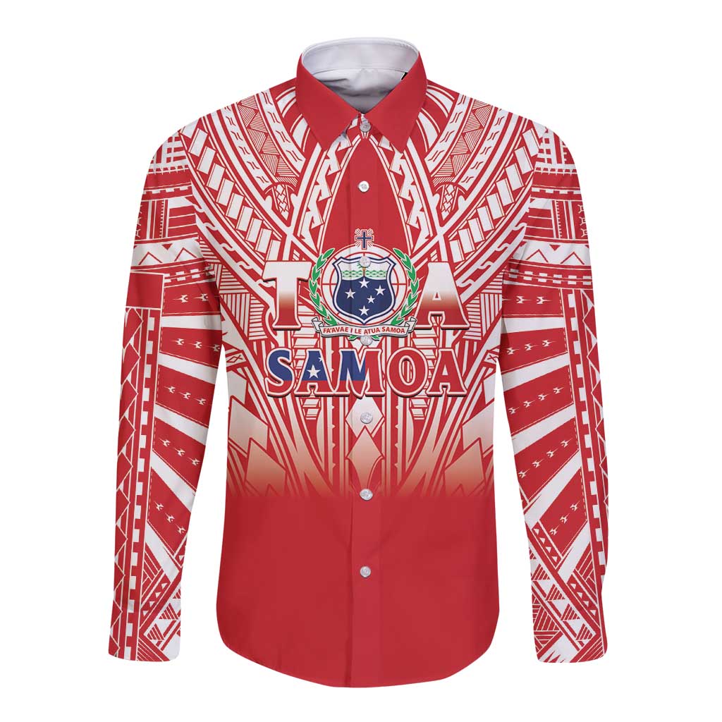 Toa Samoa Rugby Custom Long Sleeve Button Shirt Samoa mo Samoa Polynesian Pacific Red LT14 Unisex Red - Polynesian Pride