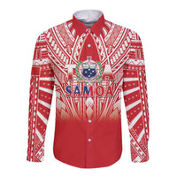 Toa Samoa Rugby Custom Long Sleeve Button Shirt Samoa mo Samoa Polynesian Pacific Red LT14 Unisex Red - Polynesian Pride