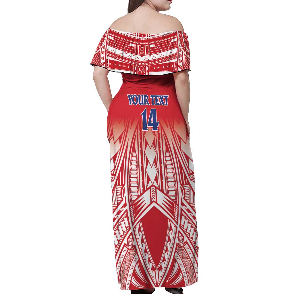 Toa Samoa Rugby Custom Off Shoulder Maxi Dress Samoa mo Samoa Polynesian Pacific Red LT14 - Polynesian Pride