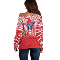 Toa Samoa Rugby Custom Off Shoulder Sweater Samoa mo Samoa Polynesian Pacific Red LT14 - Polynesian Pride