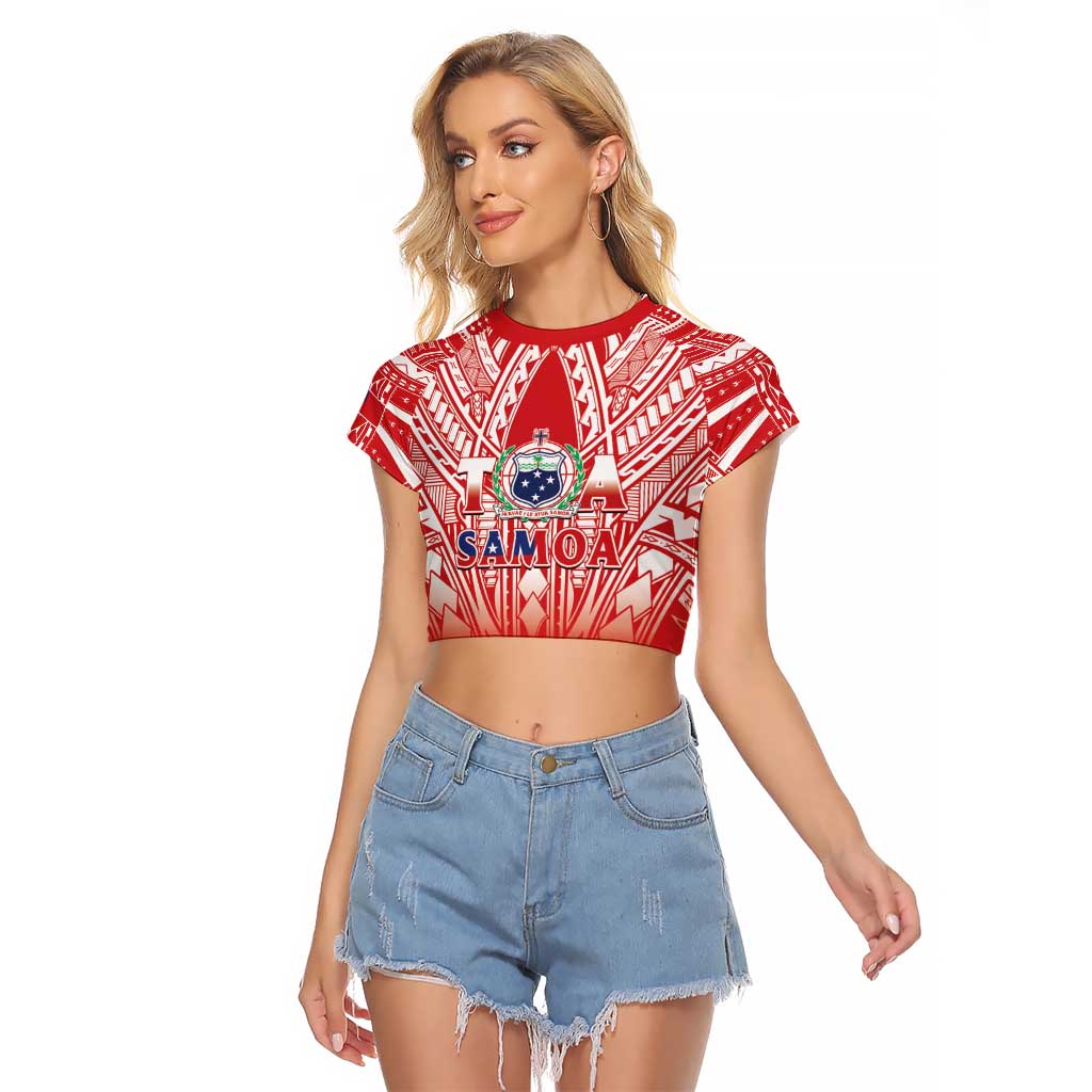 Toa Samoa Rugby Custom Raglan Cropped T Shirt Samoa mo Samoa Polynesian Pacific Red LT14 Female Red - Polynesian Pride