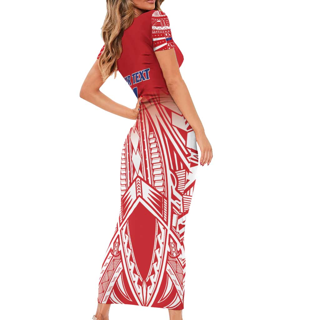 Toa Samoa Rugby Custom Short Sleeve Bodycon Dress Samoa mo Samoa Polynesian Pacific Red - Polynesian Pride