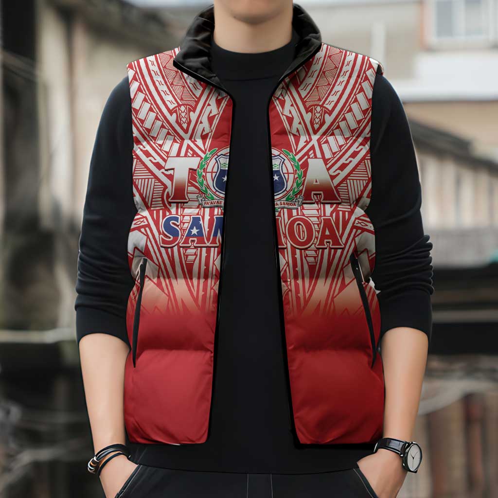 Toa Samoa Rugby Custom Sleeveless Puffer Jacket Samoa mo Samoa Polynesian Pacific Red - Polynesian Pride