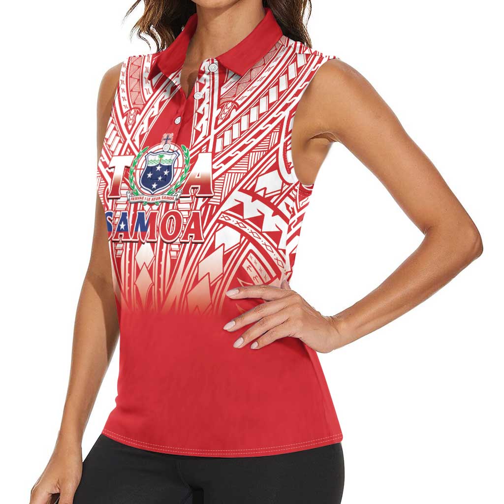 Toa Samoa Rugby Custom Women Sleeveless Polo Shirt Samoa mo Samoa Polynesian Pacific Red - Polynesian Pride