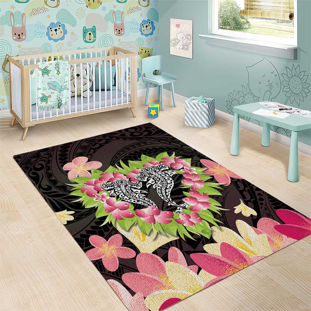 Polynesia Valentine's Day Area Rug Hammerhead Shark Plumeria With Polynesian Pattern