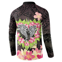 Polynesia Valentine's Day Button Sweatshirt Hammerhead Shark Plumeria With Polynesian Pattern