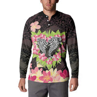 Polynesia Valentine's Day Button Sweatshirt Hammerhead Shark Plumeria With Polynesian Pattern
