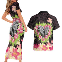 Polynesia Valentine's Day Couples Matching Short Sleeve Bodycon Dress and Hawaiian Shirt Hammerhead Shark Plumeria With Polynesian Pattern LT14 - Polynesian Pride