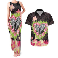 Polynesia Valentine's Day Couples Matching Tank Maxi Dress and Hawaiian Shirt Hammerhead Shark Plumeria With Polynesian Pattern LT14 Black - Polynesian Pride