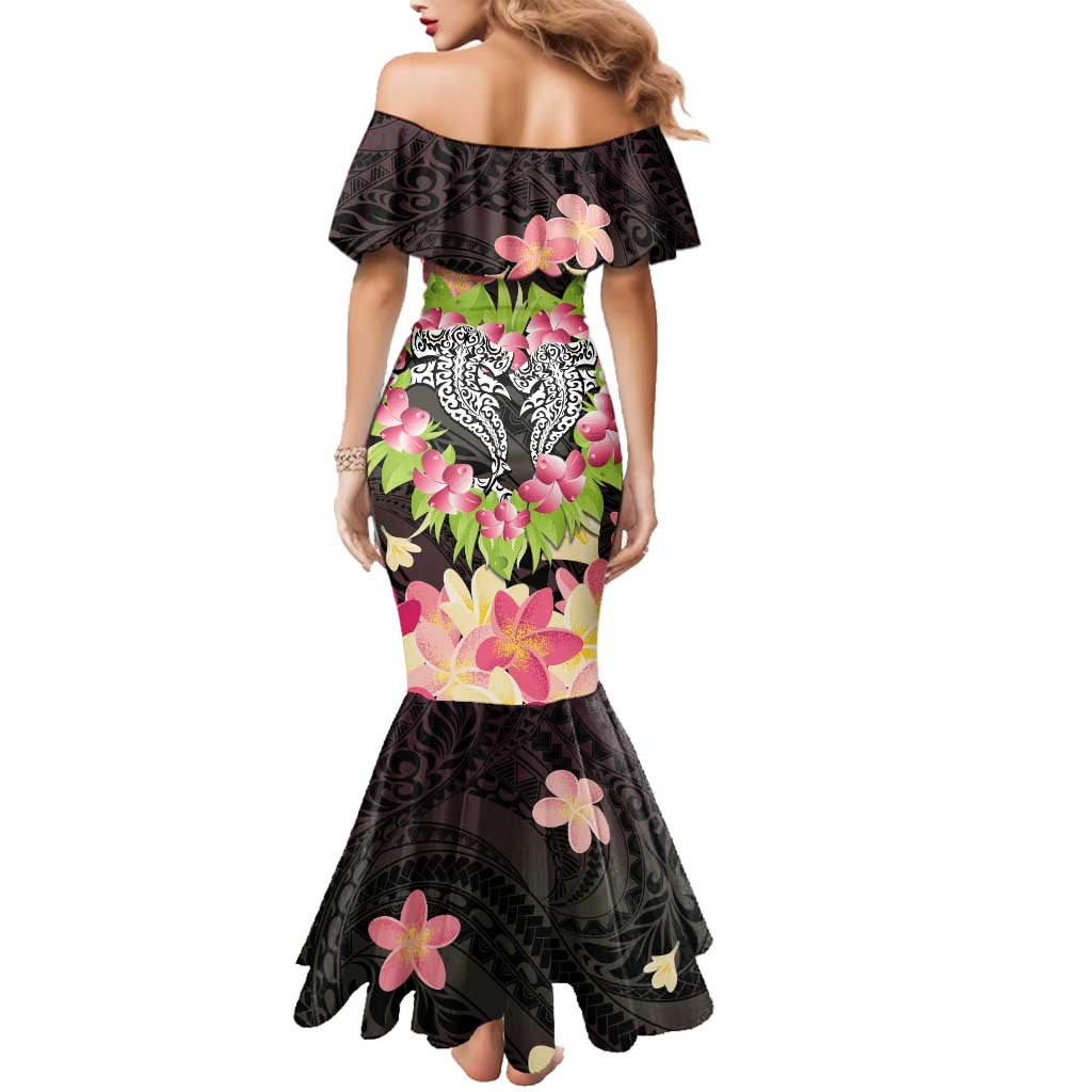 Polynesia Valentine's Day Family Matching Mermaid Dress and Hawaiian Shirt Hammerhead Shark Plumeria With Polynesian Pattern