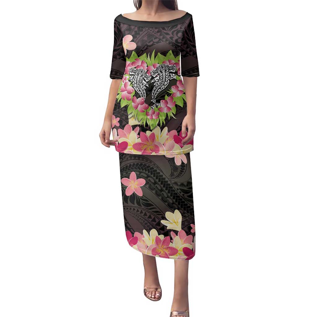 Polynesia Valentine's Day Family Matching Puletasi and Hawaiian Shirt Hammerhead Shark Plumeria With Polynesian Pattern
