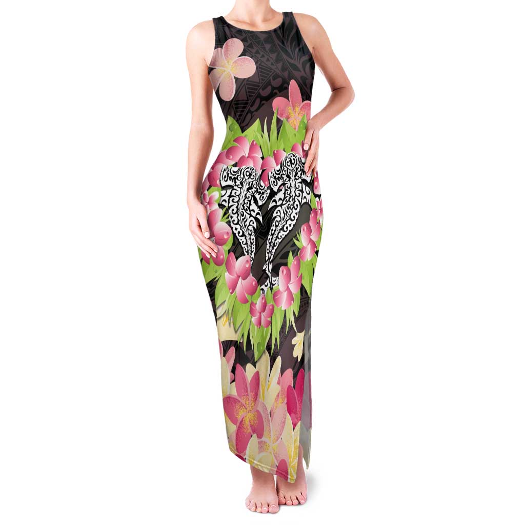 Polynesia Valentine's Day Family Matching Tank Maxi Dress and Hawaiian Shirt Hammerhead Shark Plumeria With Polynesian Pattern
