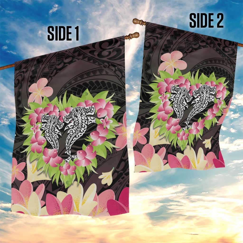 Polynesia Valentine's Day Garden Flag Hammerhead Shark Plumeria With Polynesian Pattern