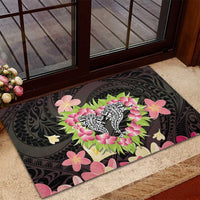 Polynesia Valentine's Day Rubber Doormat Hammerhead Shark Plumeria With Polynesian Pattern