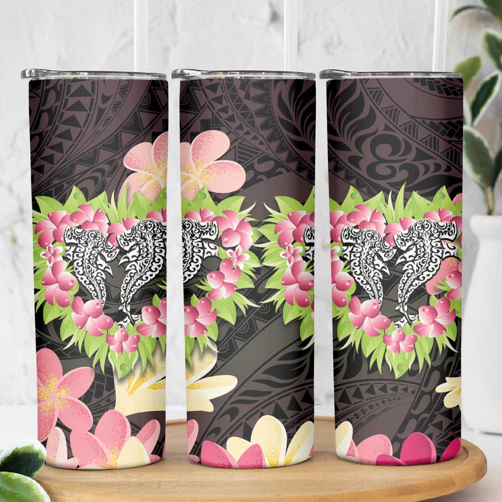 Polynesia Valentine's Day Skinny Tumbler Hammerhead Shark Plumeria With Polynesian Pattern