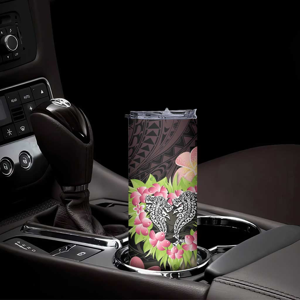 Polynesia Valentine's Day Skinny Tumbler Hammerhead Shark Plumeria With Polynesian Pattern