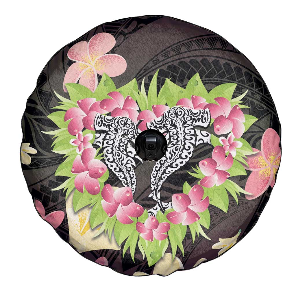 Polynesia Valentine's Day Spare Tire Cover Hammerhead Shark Plumeria With Polynesian Pattern