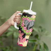 Polynesia Valentine's Day Tumbler With Handle Hammerhead Shark Plumeria With Polynesian Pattern