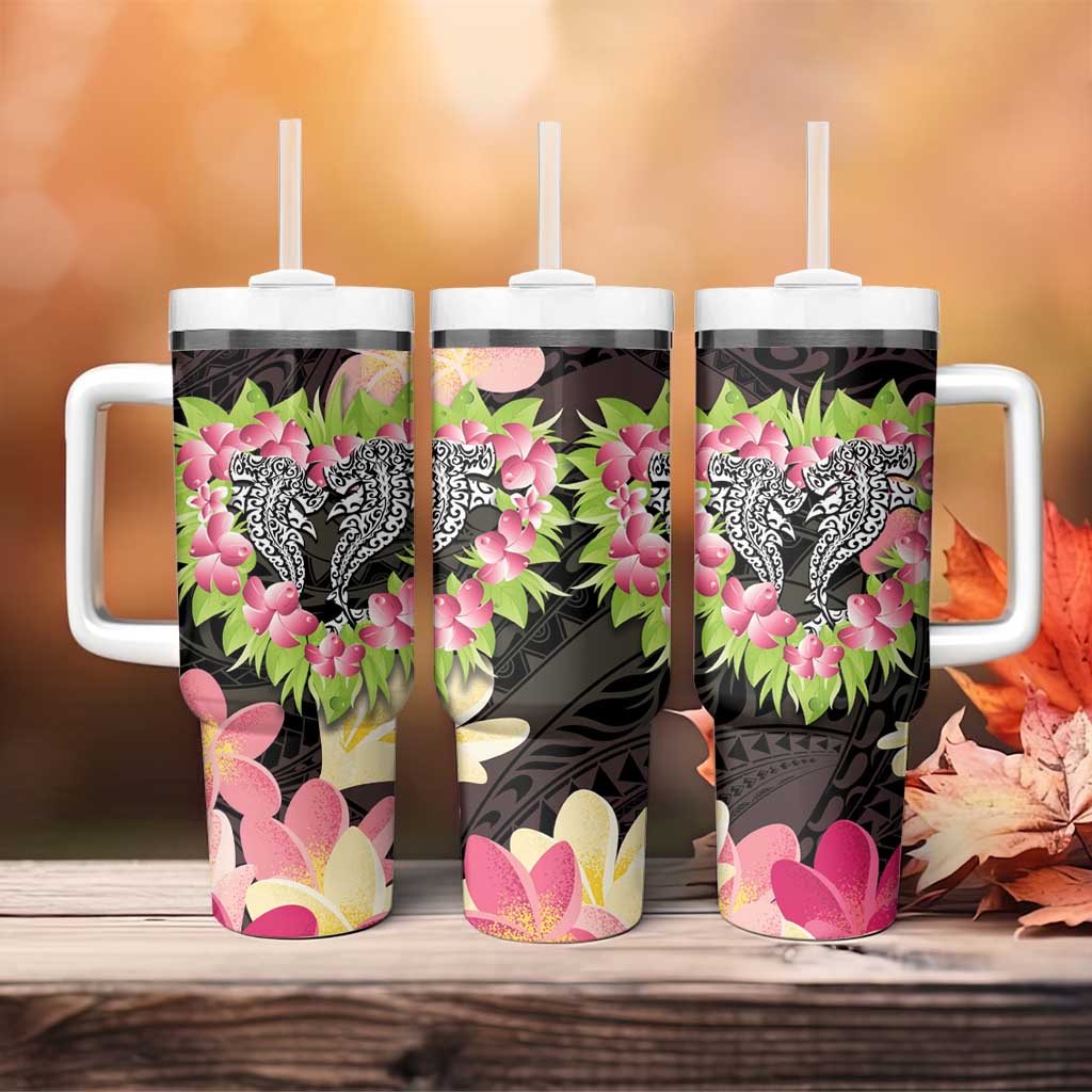 Polynesia Valentine's Day Tumbler With Handle Hammerhead Shark Plumeria With Polynesian Pattern