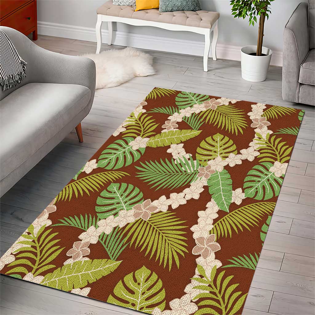 Brown Hawaii Plumeria Lei With Tropical Leaves Area Rug
