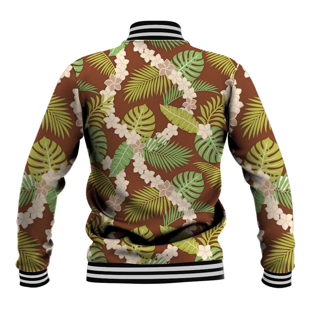 Brown Hawaii Plumeria Lei With Tropical Leaves Baseball Jacket