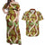Brown Hawaii Plumeria Lei With Tropical Leaves Couples Matching Off Shoulder Maxi Dress and Hawaiian Shirt